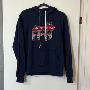 Navy Blue Hoodie with Red Pattern